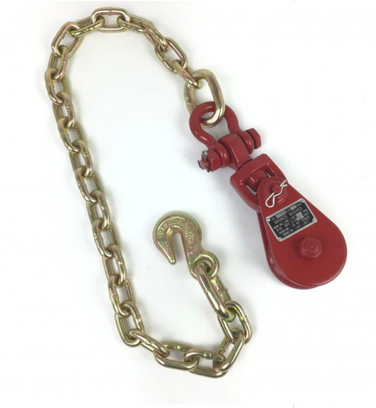 Snatch Block 2 ton w/ Shackle with Chain and Grab Hook Assembly