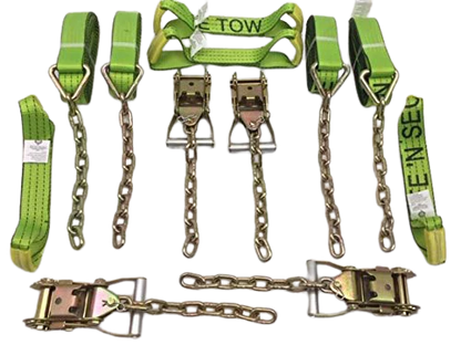 8 Point Heavy Duty Strap Kit 14' for Rollback/Flatbed Tie Downs with 12" Chain Tail